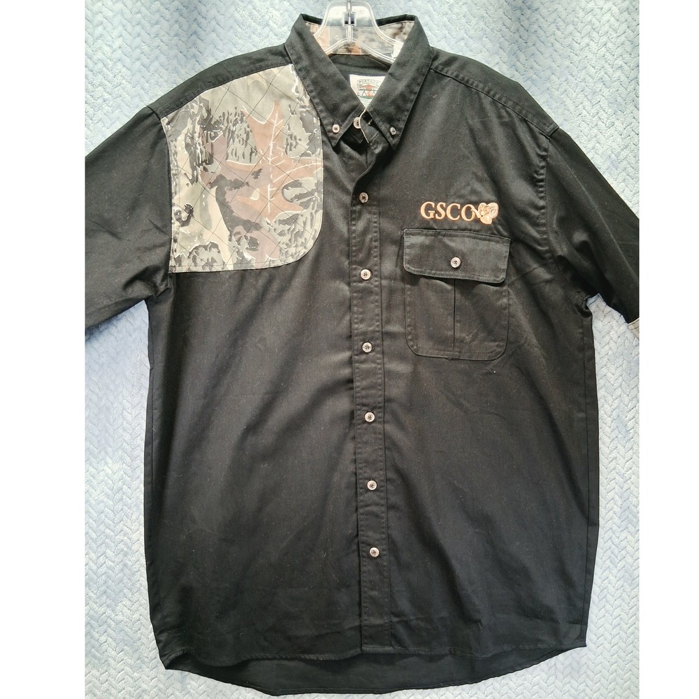 Portage Clothing Co Mens Black Camo Shooting Shirt GSCO Hunting Button Down XL
